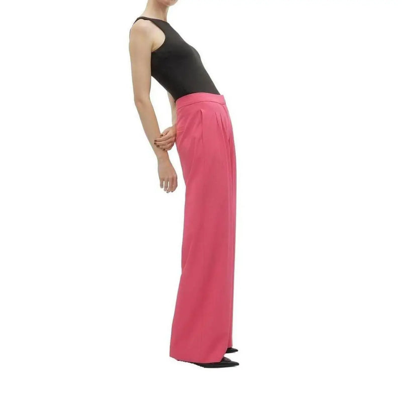 Vero Moda Damen-Hose mit Reißverschluss, hochgeschnitten, weitem Bein und fuchsiafarbenem Stoff, aus glattem, tailliertem Polyester, Größe 30