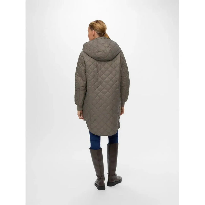 Vero moda graue Damen-Kapuzenjacke aus Polyamid-Polyester mit langem, olivgrünem Steppmuster und Rautensteppung