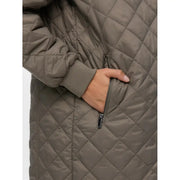 Vero Moda Damen-Kapuzenjacke in Grau aus Polyamid-Polyester mit gestepptem, olivgrünem Rautenmuster und gerippten Bündchen