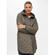 Vero Moda Graue Damen-Kapuzenjacke aus Polyamid-Polyester mit olivgrünem Steppmuster und Knopfverschluss