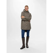 Vero Moda graue Damen-Kapuzenjacke aus Polyamid-Polyester mit gestepptem olivgrünem Mantel, Knopfleiste und langen Ärmeln