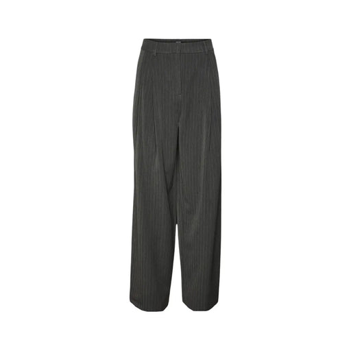 Vero Moda Graue Damen-Nadelstreifenhose mit weitem Bein, hohem Bund und Falten vorne aus Viskosemischung