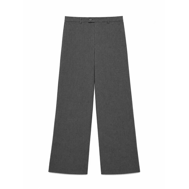 Vero Moda Graue Damenhose mit dezenter Webstruktur, Reißverschlussknopf, normaler Passform und weitem Bein