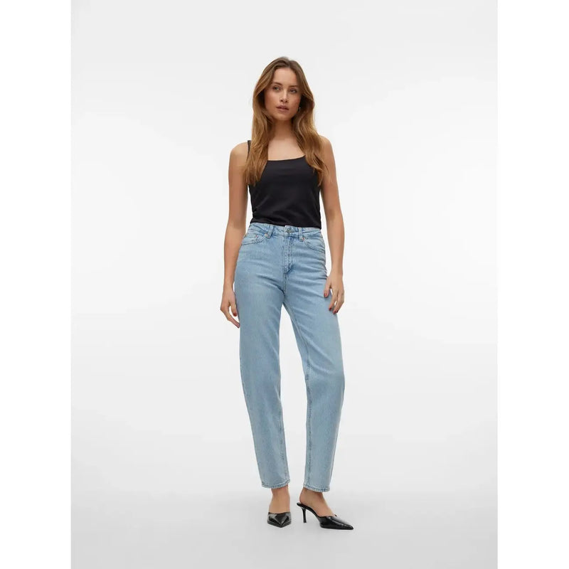 Vero Moda Damen-Jeans aus hellblauem Baumwoll-Denim mit hohem Bund und geradem Bein in heller Waschung
