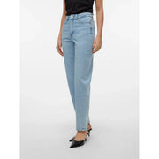 Hellblaue, hochgeschnittene Jeans mit geradem Bein aus Baumwolle für Damen von vero moda in hellblauer Farbe