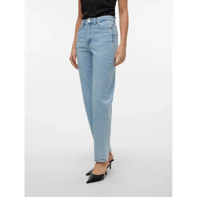 Hellblaue, hochgeschnittene Jeans mit geradem Bein aus Baumwolle für Damen von vero moda in hellblauer Farbe