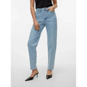 Vero moda Hellblaue Damen-Jeans aus Baumwoll-Denim in heller Waschung mit hohem Bund, geradem Bein und klassischem Fünf-Taschen-Design