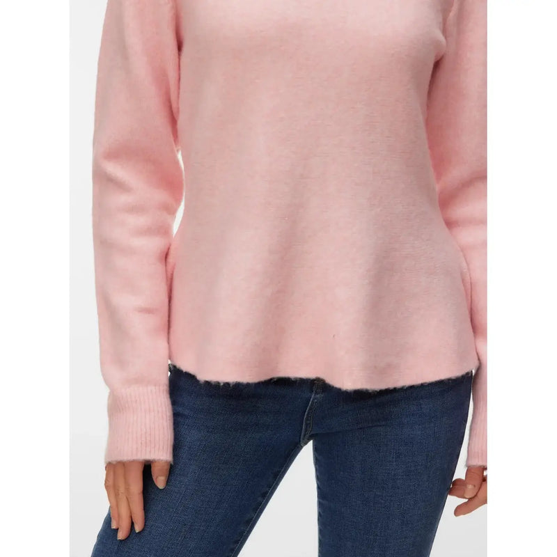 Vero Moda Damen-Strickpullover in Rosa, Rundhalsausschnitt, langärmelig, aus Polyester, mit Rippbündchen und ausgefranstem Saum
