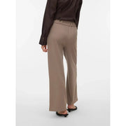 Vero moda Beige Damen-Polyesterhose mit weitem Bein, glattem, tailliertem Stoff und elastischem Bund zum Hineinschlüpfen