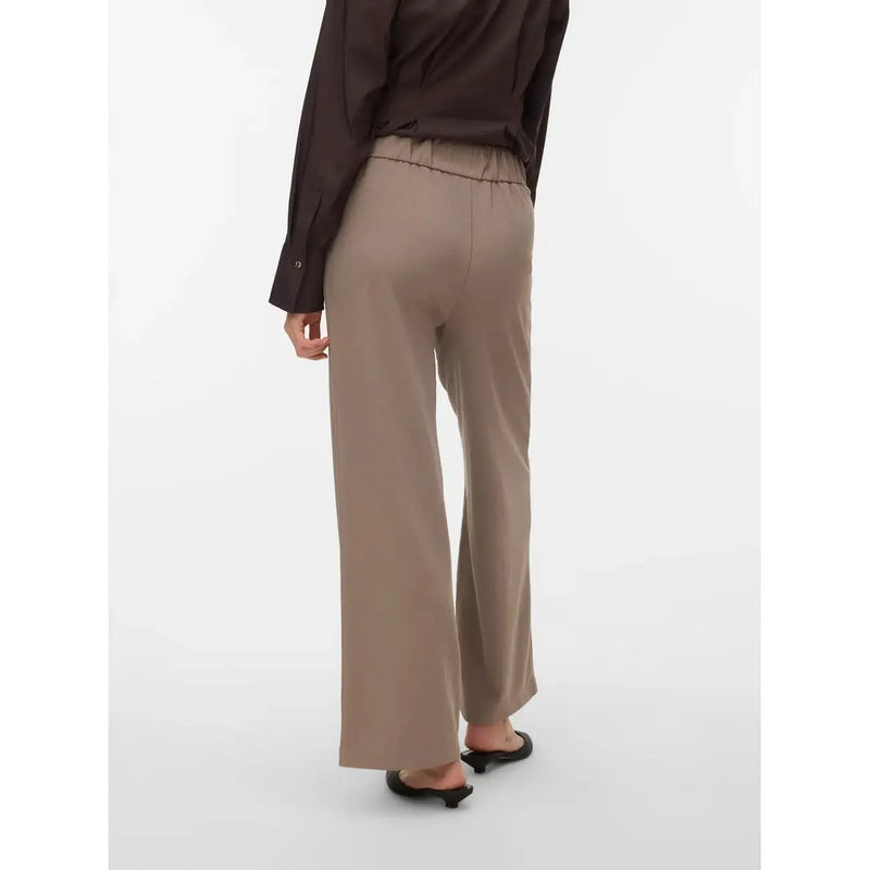Vero moda Beige Damen-Polyesterhose mit weitem Bein, glattem, tailliertem Stoff und elastischem Bund zum Hineinschlüpfen