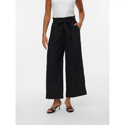 Schwarze, hochgeschnittene, weite Hose mit Bindebund aus Viskosemischung für Damen von Vero Moda