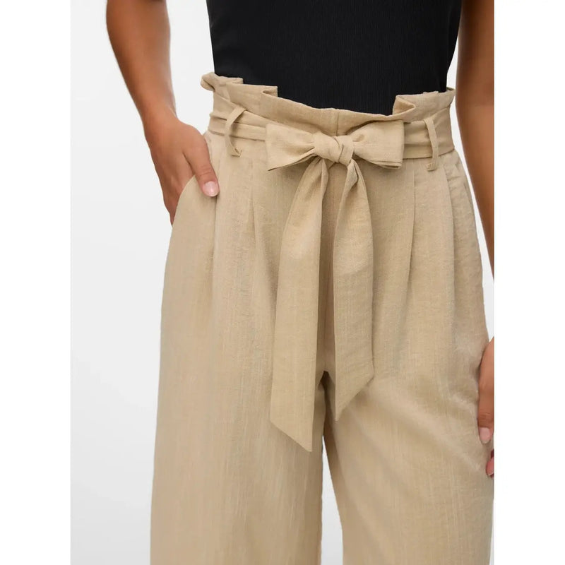 Beige hochtailliert Vero Moda Slip-on-Hose aus Viskosemischung mit Schleifengürtel für Damen