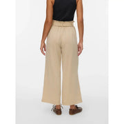 Vero Moda Beige Damenhose mit hohem Bund, weitem Bein und gerafftem Bund aus Viskosemischgewebe zum Hineinschlüpfen