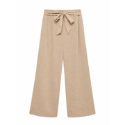 Vero moda Beige Damen-Hose mit weitem Bein und Bindegürtel aus Viskosemischung zum Hineinschlüpfen