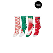 Vero Moda Damenunterwäsche, grünes Baumwollmischgewebe, festliche Socken-Set mit rot-grünen Mustern, Schneeflocken und Weihnachtsmann-Gesichtern