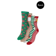 Set mit vier vero moda Damenunterwäsche, grüne festliche Weihnachtssocken aus Baumwollmischgewebe mit verschiedenen Weihnachtsmotiven