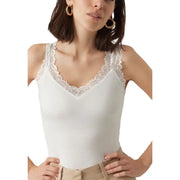 White lace-trimmed camisole crop top by vero moda featuring a plain white v-neck design in lightweight fabric