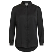 Vila black polyester long sleeve button shirt with lapel collar