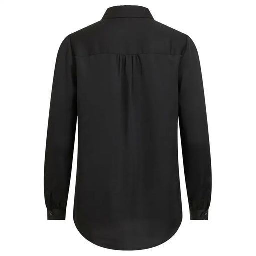 Black long-sleeve button-up shirt with classic collar and subtle pleated back detail made of polyester by vila