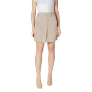 Beige vila clothes high waisted cotton skirt with silver toned buckle and side pockets for casual wear