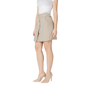 Beige high-waisted cotton skirt by vila clothes with front slit pleated design and side pockets