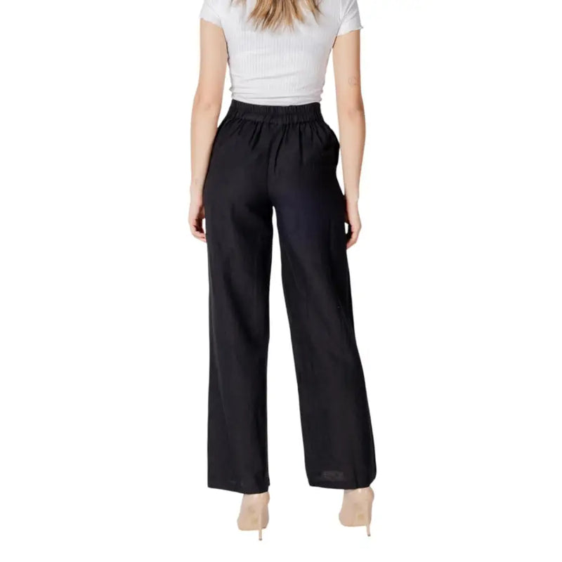 Vila Clothes black printed cotton linen viscose high-waisted wide-leg trousers