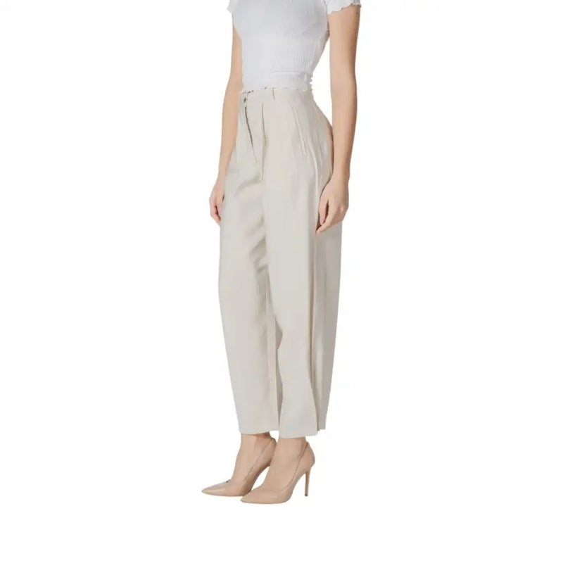 Beige high-waisted wide-leg trousers with tailored fit and subtle front pleats from vila clothes women’s spring summer collection