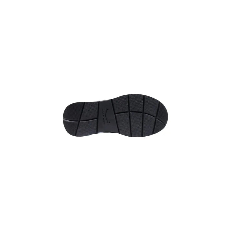 Black rubber sole with textured grid tread pattern on voile blanche women black suede sneakers back side