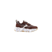 Voile blanche women brown suede sneakers slip featuring brown suede and leather with white chunky sole and gray blanched logo