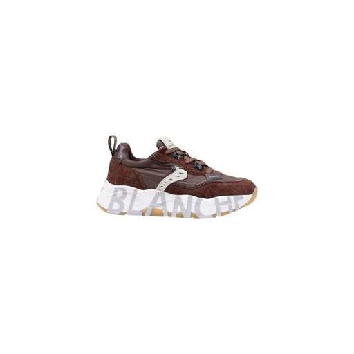 Voile blanche Damen-Sneaker aus braunem Wildleder mit braunem Wildleder- und Lederfutter, weißer, klobiger Sohle und grauem, gebleichtem Logo