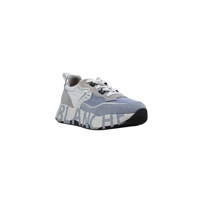 Voile blanche women grey suede leather athletic sneaker showing bold blanche lettering on the sole