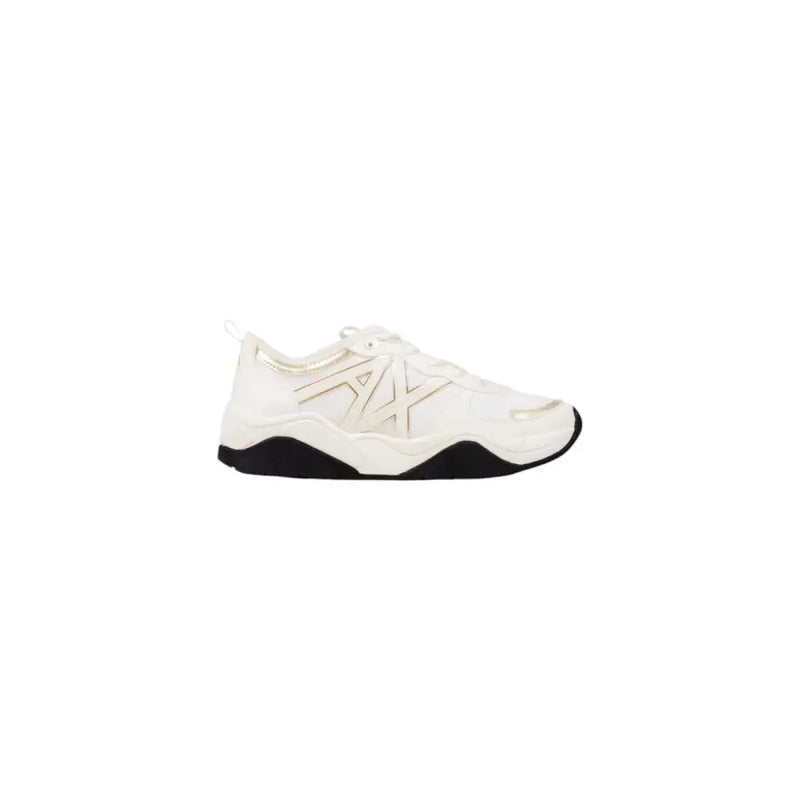 White athletic shoe with black sole from Armani Exchange Women Gold Lace Rubber Sneakers