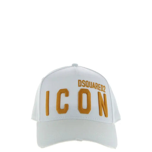 White baseball cap with ICON and DSQUARED2 lettering for stylish casual wear