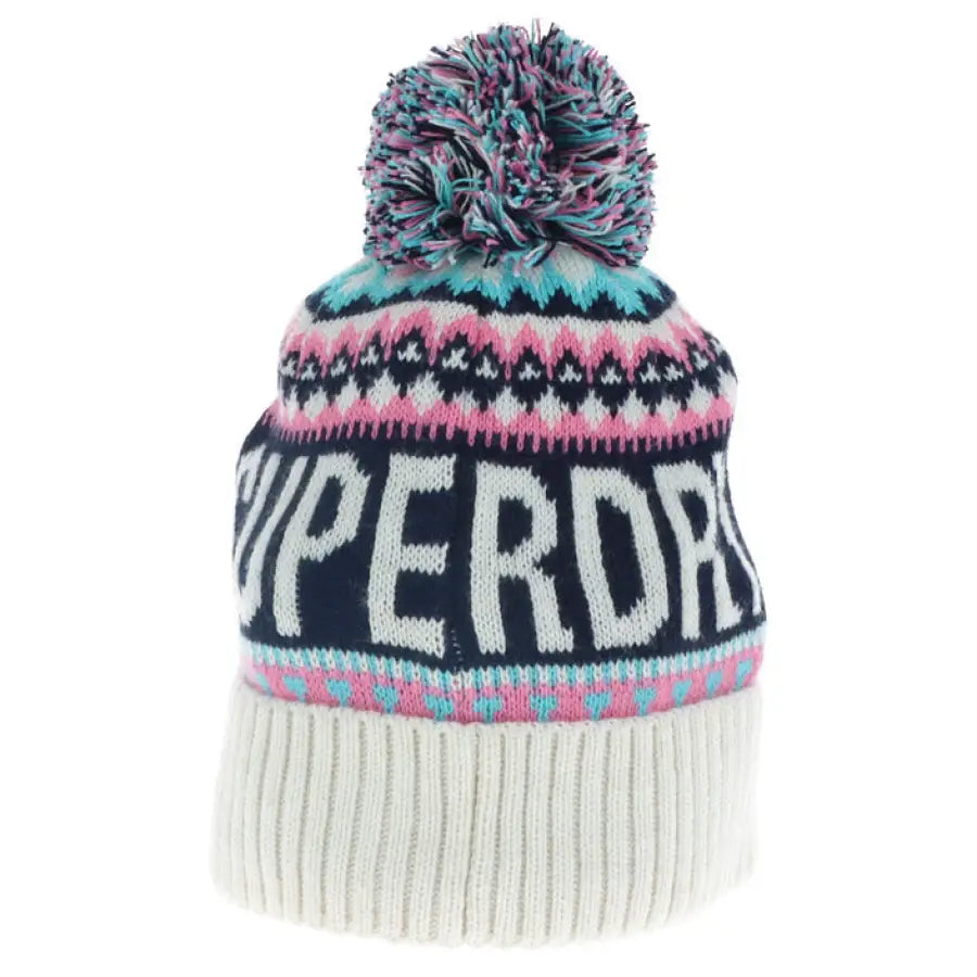 Superdry Women’s Cap - fall winter product with pom logo, W9010161A composition.