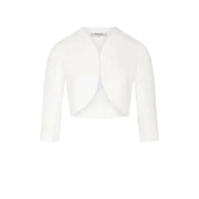 White bolero jacket displayed with Morgan De Toi Women’s Black Cardigan with 3/4 Sleeves