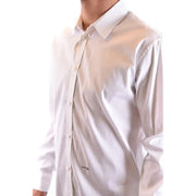 White long-sleeved dress shirt with button-down collar for formal office wear