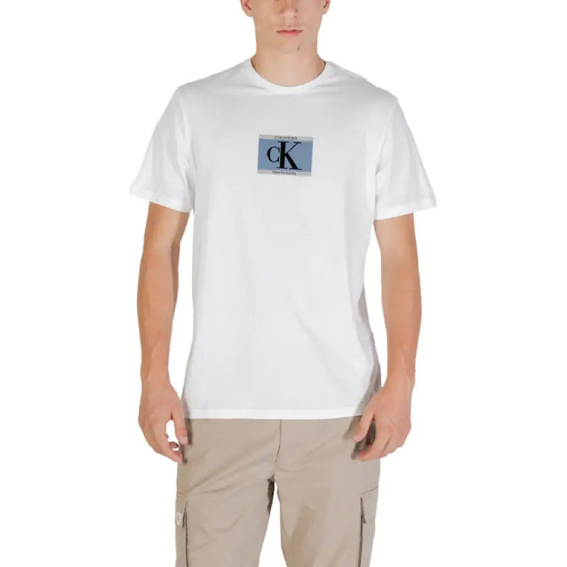 White Calvin Klein logo T-shirt displayed in the Calvin Klein Light Blue T Shirt product image
