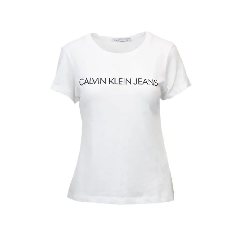 White cotton short-sleeve crewneck T-shirt from Calvin Klein Jeans Women collection