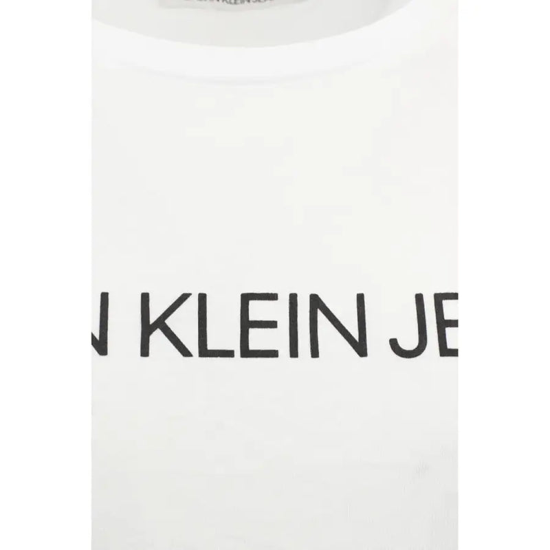 White Calvin Klein Jeans women’s cotton crewneck T shirt displayed in product image