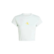 White cropped Calvin Klein Jeans T-shirt featuring a small yellow logo