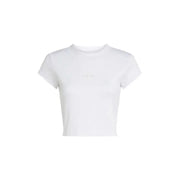 White cropped Calvin Klein Jeans women’s t-shirt with short sleeves and round neck