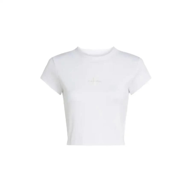 White cropped Calvin Klein Jeans women’s t-shirt with short sleeves and round neck