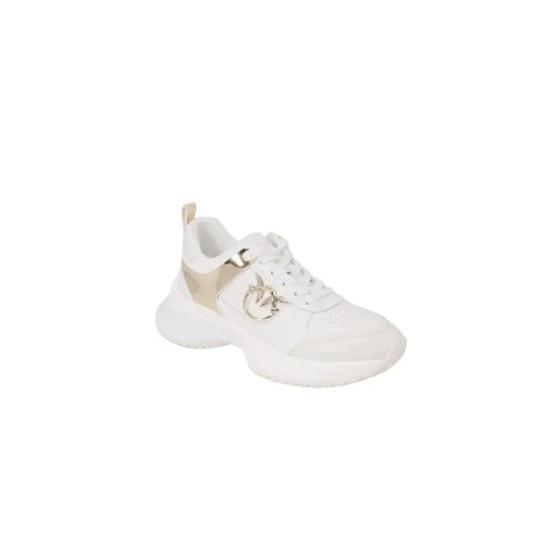 White and gold chunky sole sneakers with metallic emblem for Pinko Women Spring Summer collection