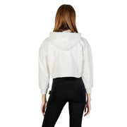 White hooded cotton blend sweatshirt for women with a relaxed fit white cropped hoodie and ribbed cuffs