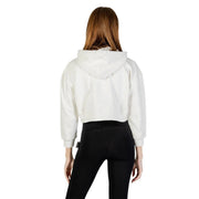 White hooded cotton blend sweatshirt for women with a relaxed fit white cropped hoodie and ribbed cuffs