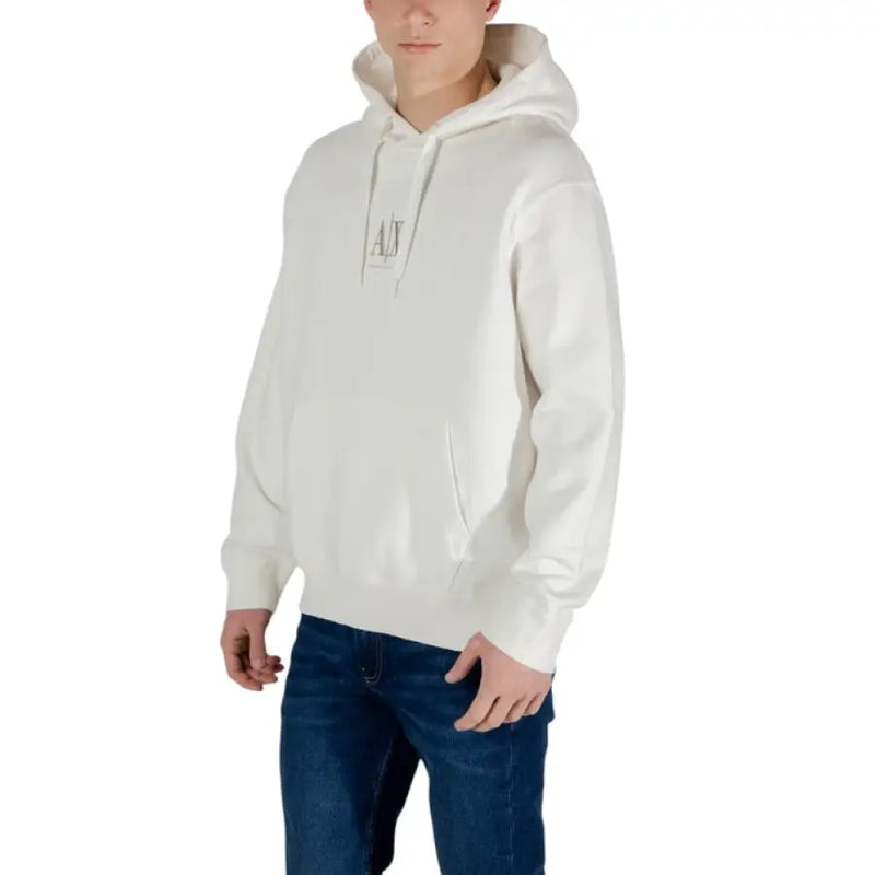 White hooded sweatshirt from Armani Exchange Men’s Beige Hooded Sweatshirt collection