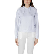 White hooded sweatshirt in soft cotton blend fabric with subtle ea7 logo on chest and left leg