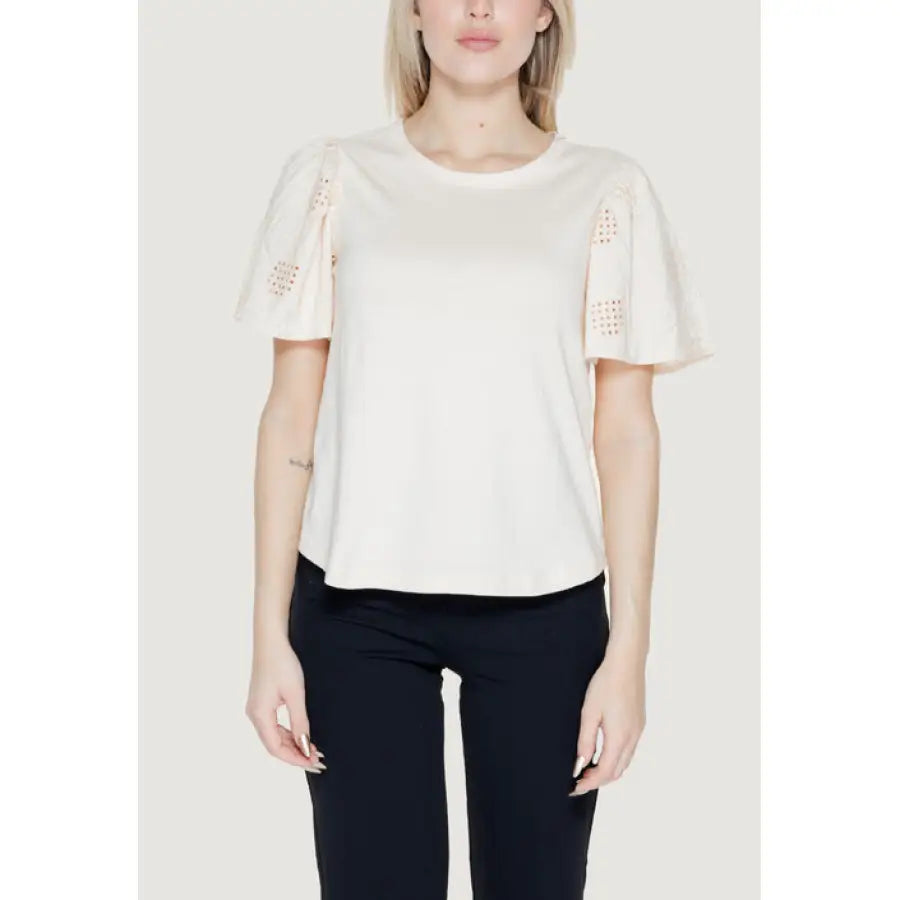 Jacqueline De Yong urban style clothing white top with lace sleeves for women