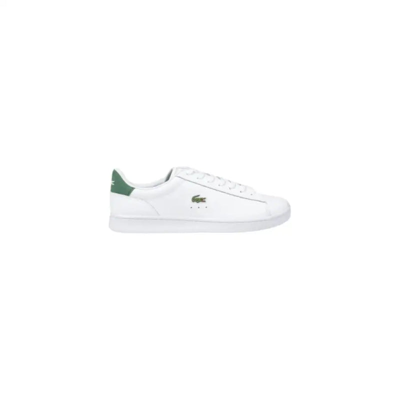 White Leather Lacoste Sneaker with Green Heel Accent displayed in product image