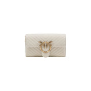 Cream-colored quilted leather clutch with gold-tone bird clasp from Pinko white leather shoulder bag collection